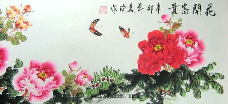 六尺对开国画牡丹 - 第一字画网_动物世界 六尺对开国画牡丹 - 第一字画网