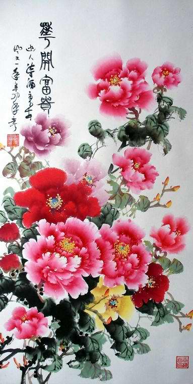 竖幅牡丹国画