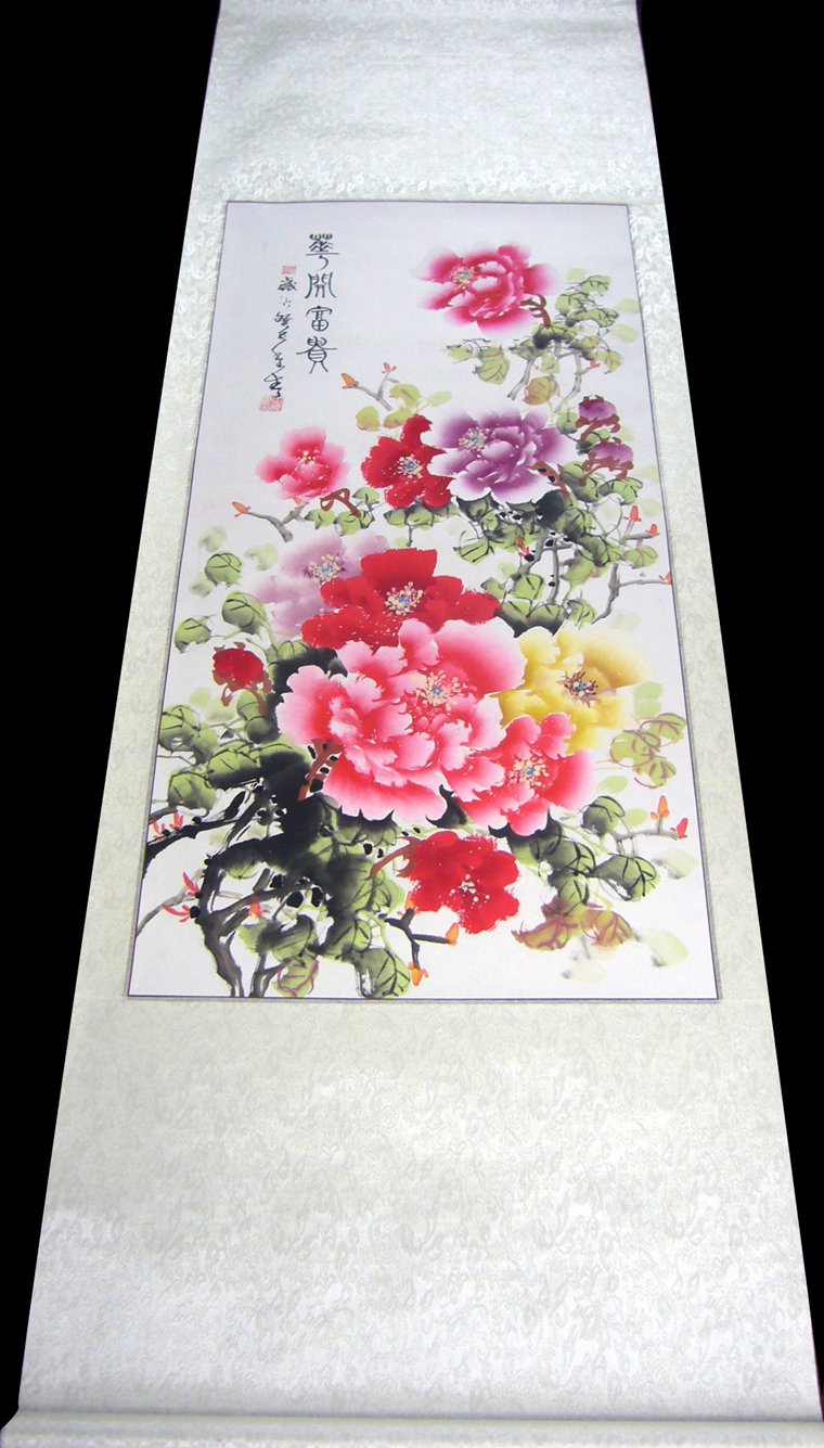 牡丹画竖幅作品