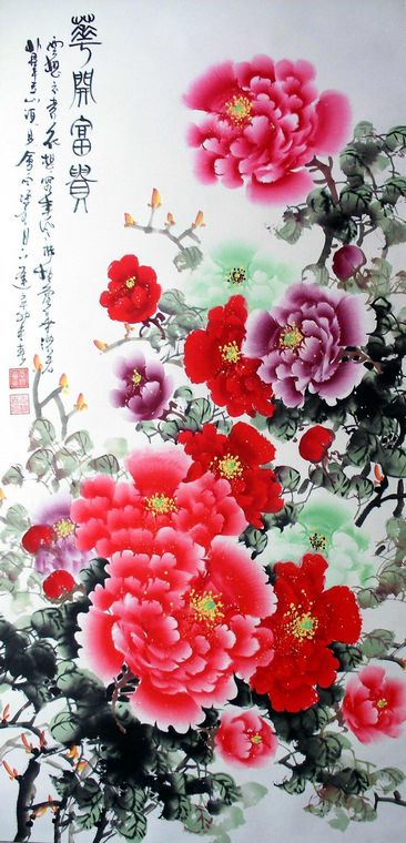 四尺竖幅国画牡丹