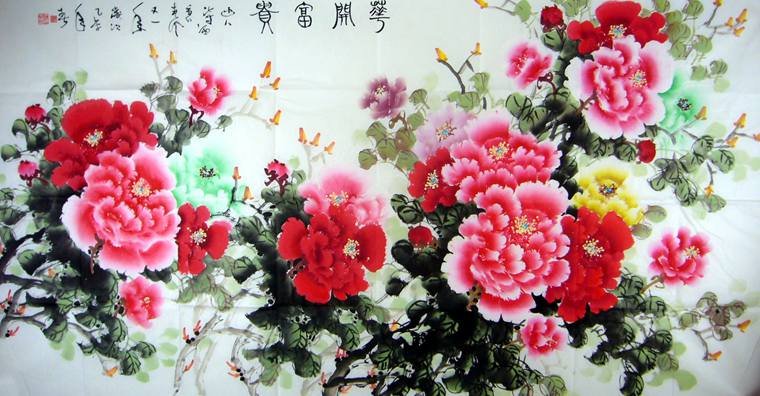 六尺国画富贵牡丹图