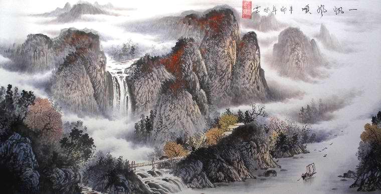 字画网的国画山水画,这幅四尺的山水作品适合挂家里客厅,也