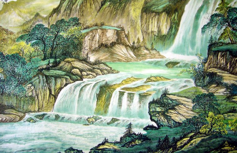 瀑布山水风景画