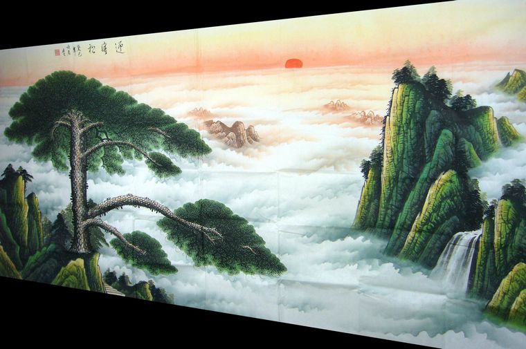黄山国画迎客松山水画
