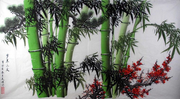 国画岁寒三友 - 第一字画网