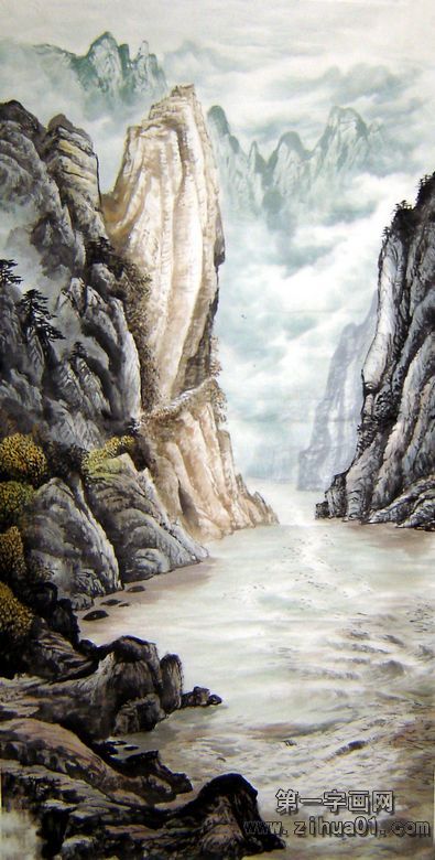 竖幅水墨山水画