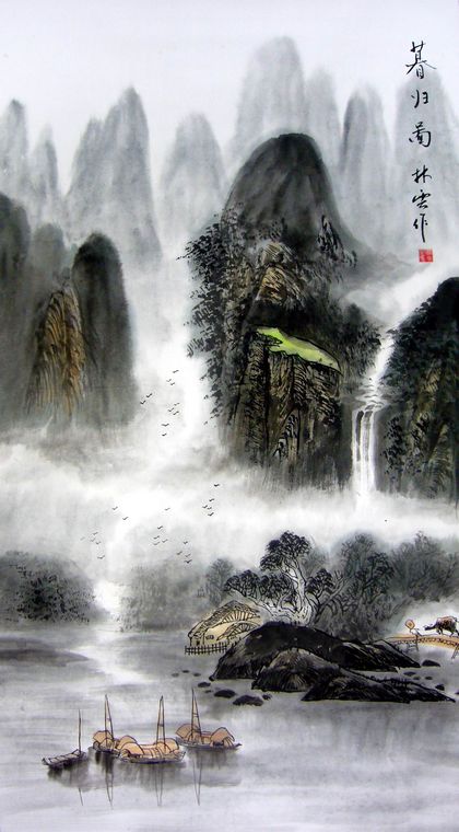 壁纸 风景 国画 山水 桌面 420_760 竖版 竖屏 手机