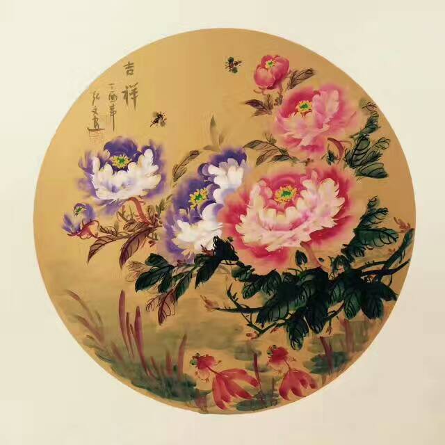 圆形牡丹画